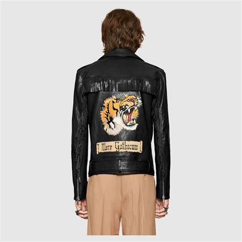 men gucci leather jacket|gucci tiger leather jacket.